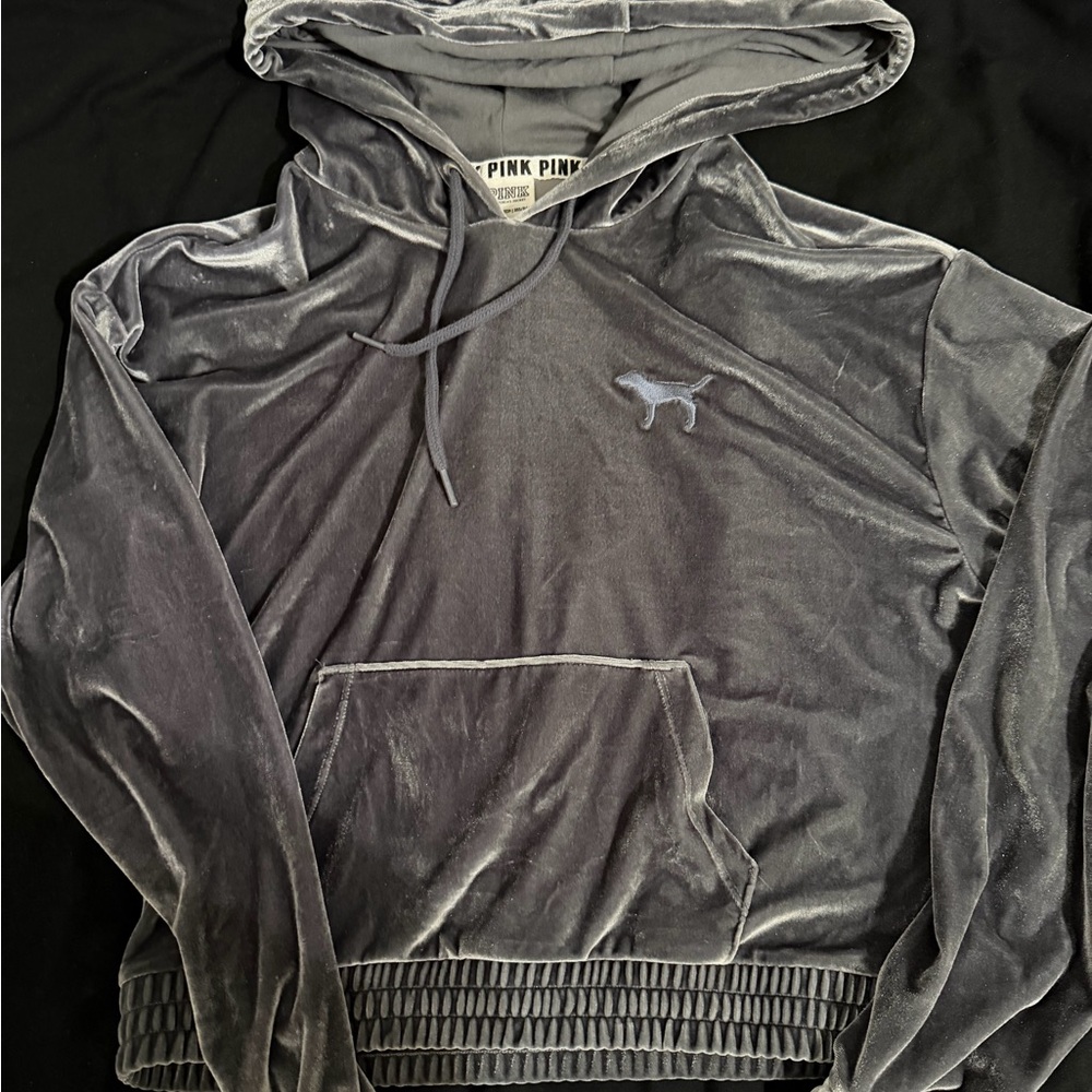 PINK Victoria's Secret Men's Velvet Hoodie - Charcoal Gray Pullover